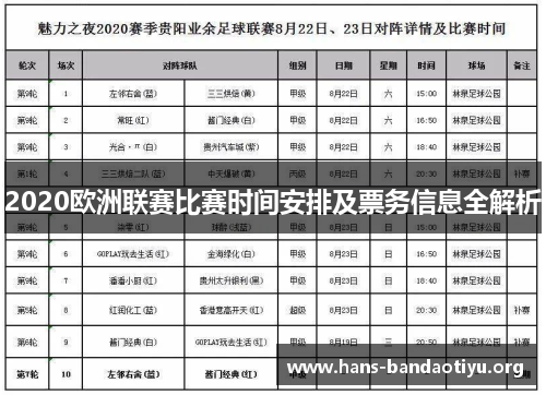 2020欧洲联赛比赛时间安排及票务信息全解析